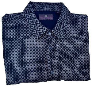 TOSCANO BLACK W TAN GEOMETRIC DESIGN SILK BLEND SHORT SLEEVE CAMP SHIRT